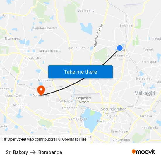 Sri Bakery to Borabanda map