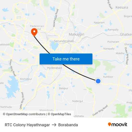 RTC Colony Hayathnagar to Borabanda map