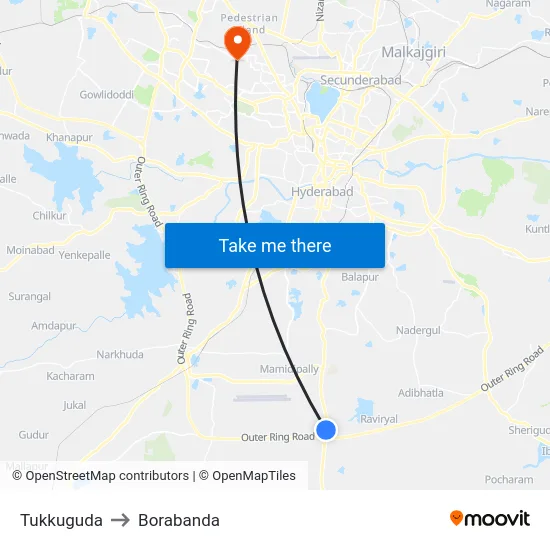 Tukkuguda to Borabanda map