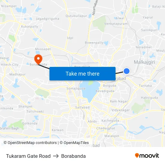Tukaram Gate Road to Borabanda map