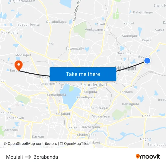 Moulali to Borabanda map