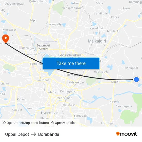 Uppal Depot to Borabanda map