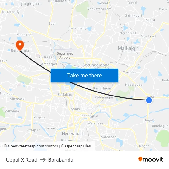 Uppal X Road to Borabanda map