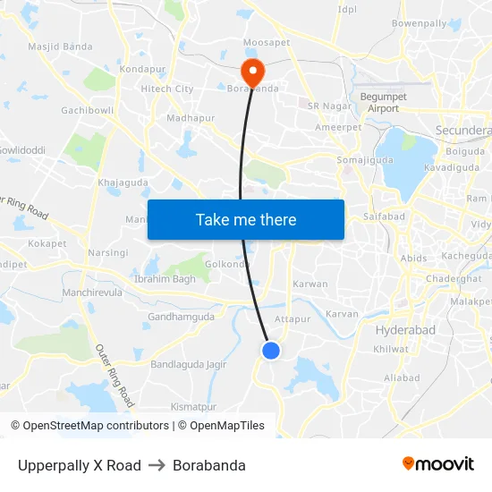 Upperpally X Road to Borabanda map