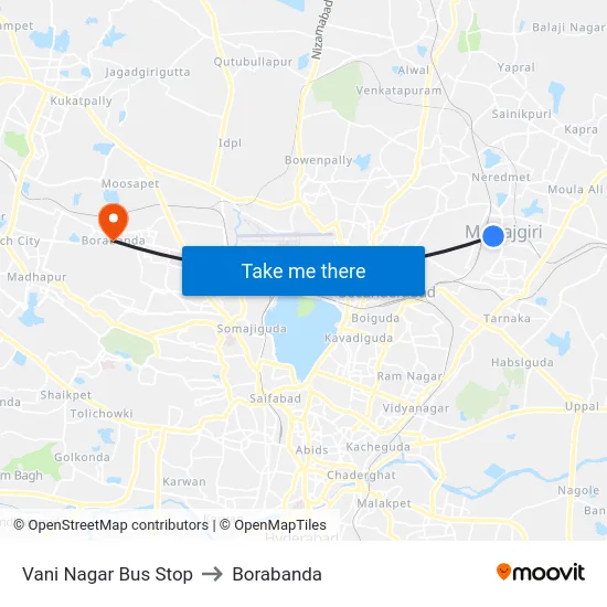 Vani Nagar Bus Stop to Borabanda map