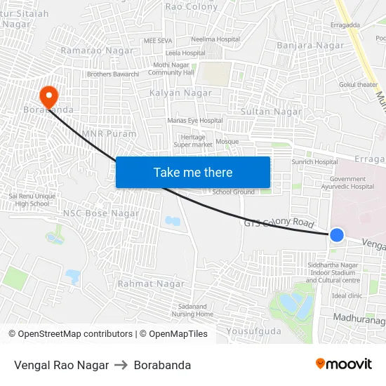 Vengal Rao Nagar to Borabanda map