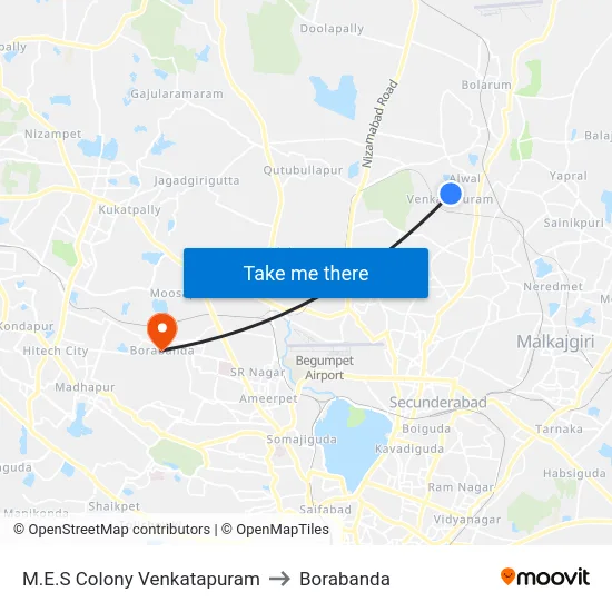 M.E.S Colony Venkatapuram to Borabanda map