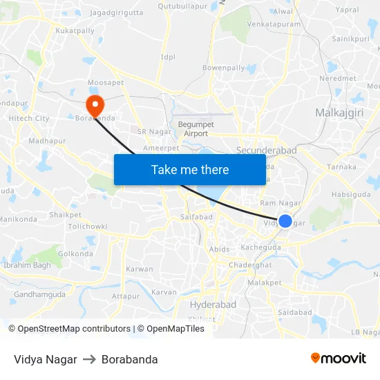 Vidya Nagar to Borabanda map