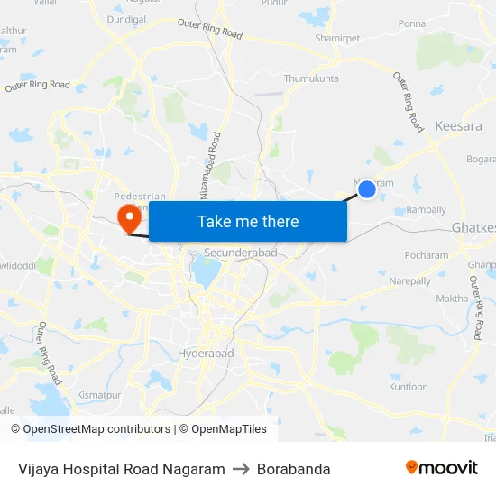 Vijaya Hospital Road Nagaram to Borabanda map