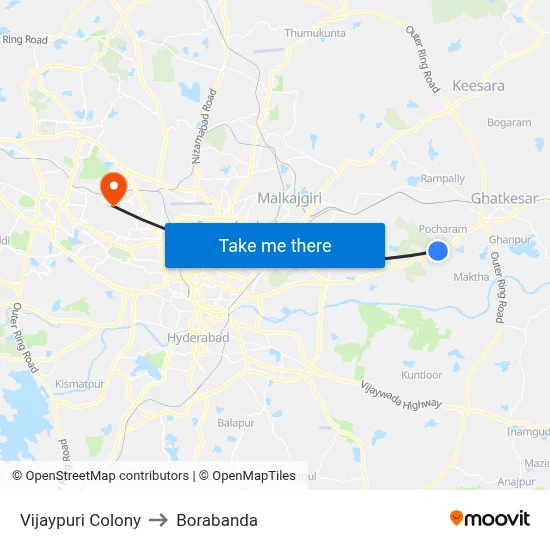 Vijaypuri Colony to Borabanda map