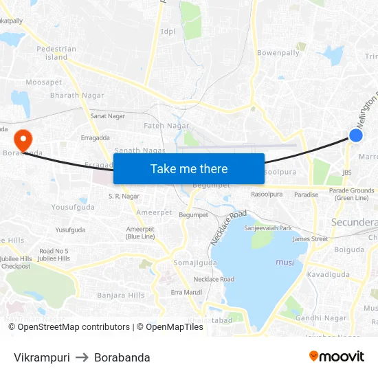 Vikrampuri to Borabanda map