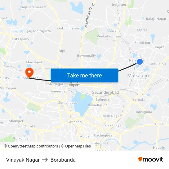 Vinayak Nagar to Borabanda map