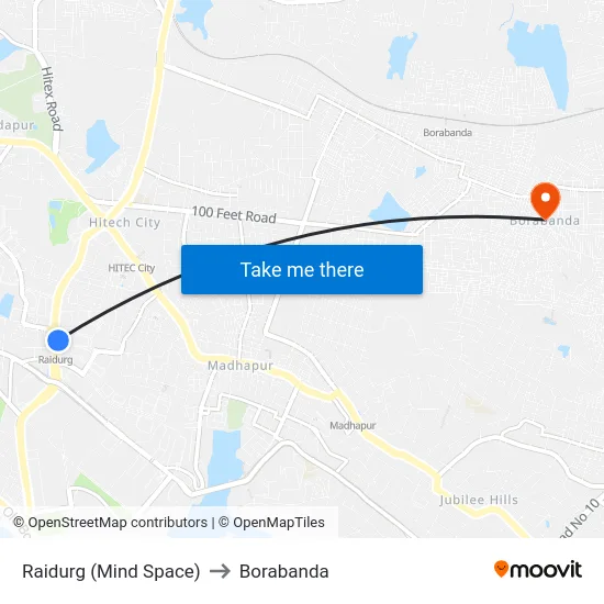 Raidurg (Mind Space) to Borabanda map