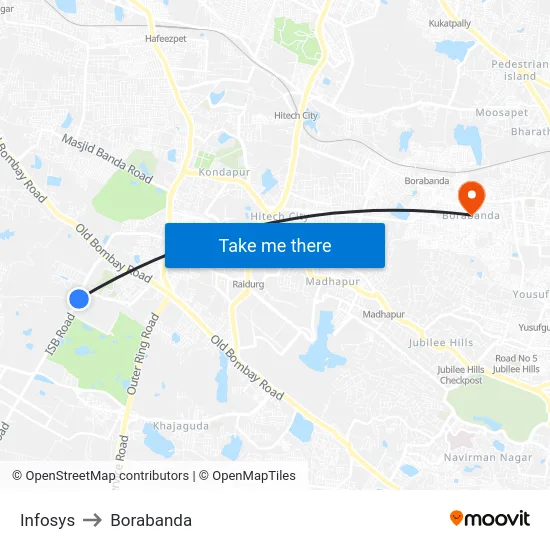 Infosys to Borabanda map