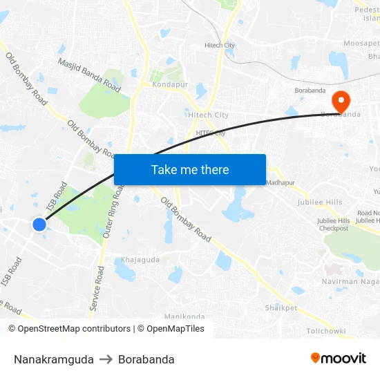 Nanakramguda to Borabanda map
