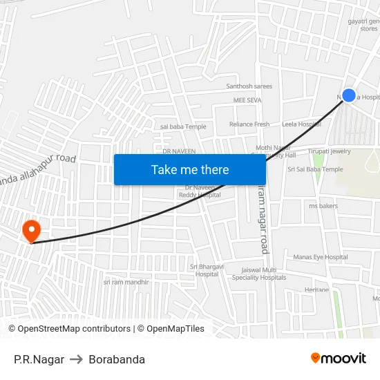 P.R.Nagar to Borabanda map