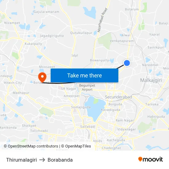 Thirumalagiri to Borabanda map