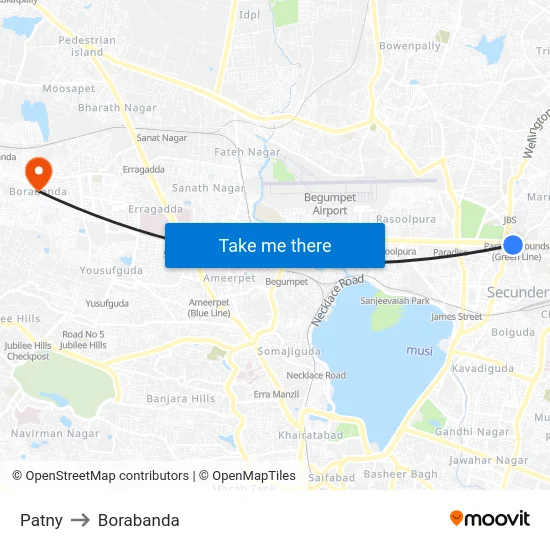 Patny to Borabanda map