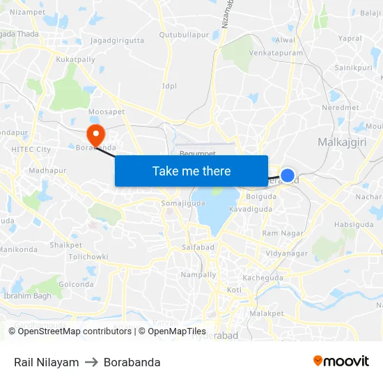Rail Nilayam to Borabanda map