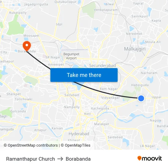 Ramanthapur Church to Borabanda map