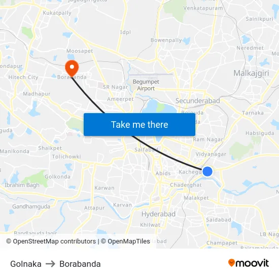 Golnaka to Borabanda map