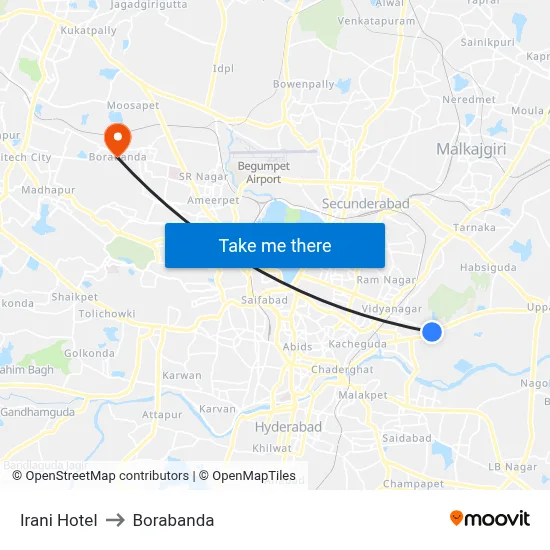 Irani Hotel to Borabanda map