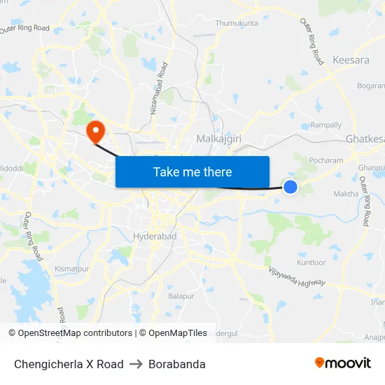 Chengicherla X Road to Borabanda map
