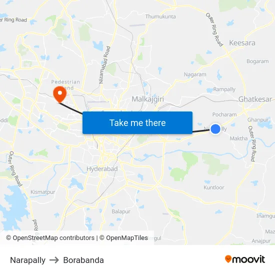 Narapally to Borabanda map