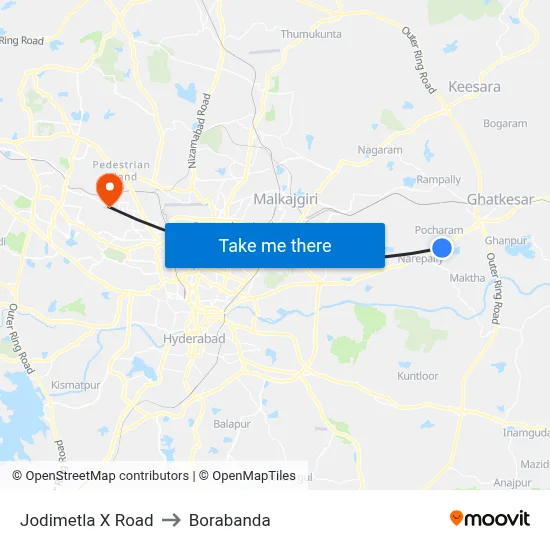 Jodimetla X Road to Borabanda map