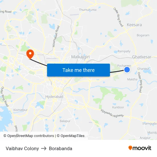 Vaibhav Colony to Borabanda map
