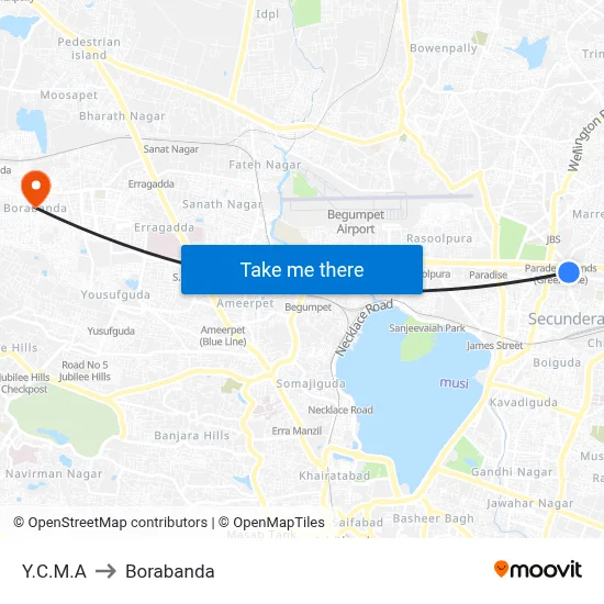 Y.C.M.A to Borabanda map