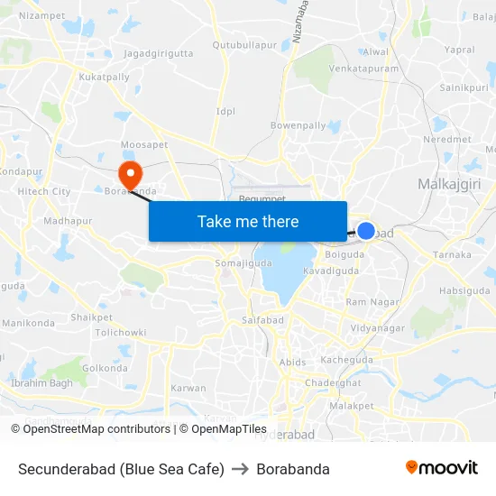 Secunderabad (Blue Sea Cafe) to Borabanda map