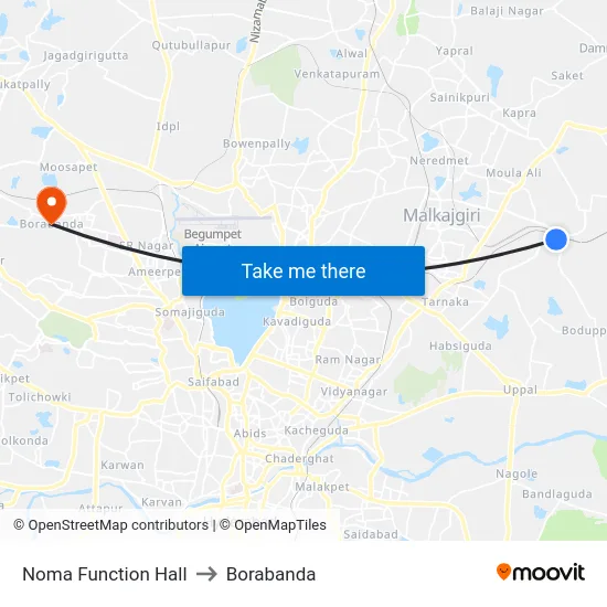 Noma Function Hall to Borabanda map