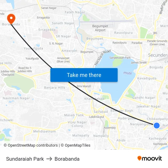 Sundaraiah Park to Borabanda map