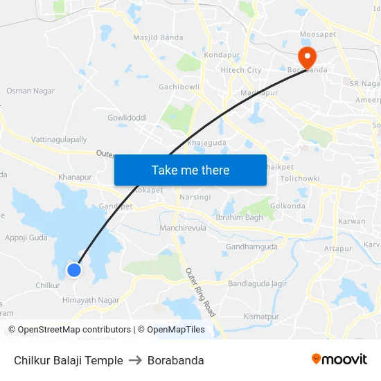 Chilkur Balaji Temple to Borabanda map