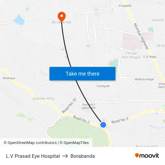 L.V Prasad Eye Hospital to Borabanda map