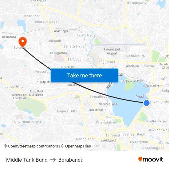 Middle Tank Bund to Borabanda map