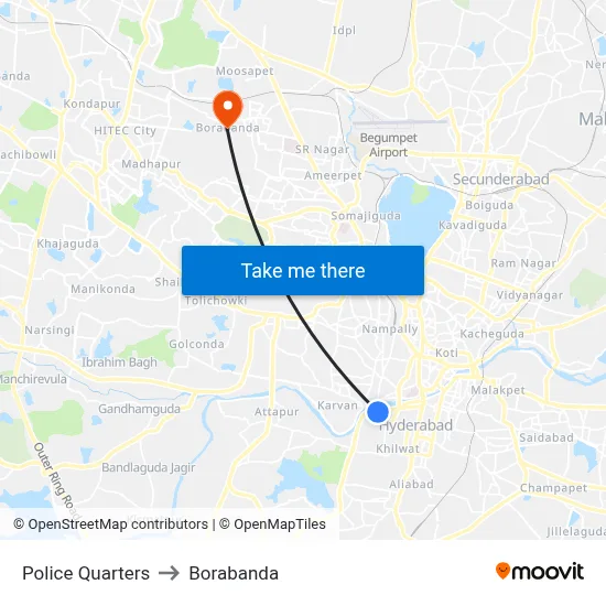 Police Quarters to Borabanda map