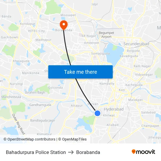 Bahadurpura Police Station to Borabanda map