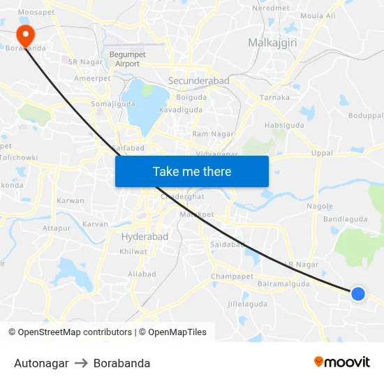 Autonagar to Borabanda map