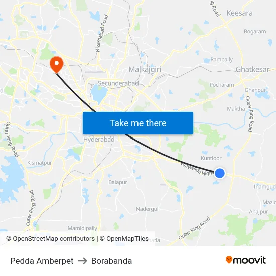 Pedda Amberpet to Borabanda map