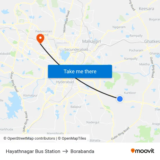 Hayathnagar Bus Station to Borabanda map