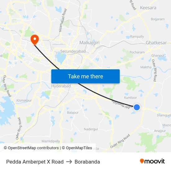 Pedda Amberpet X Road to Borabanda map