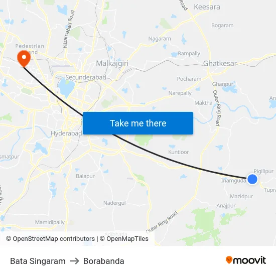 Bata Singaram to Borabanda map