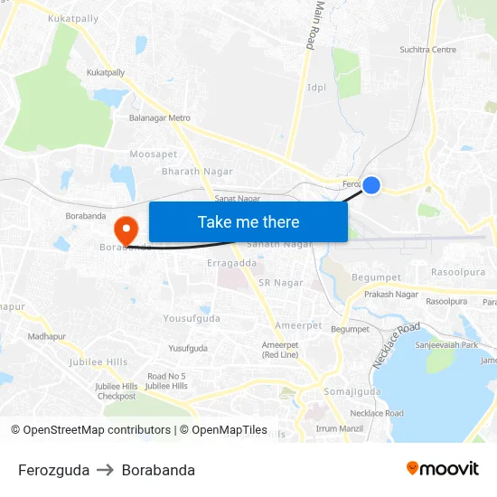 Ferozguda to Borabanda map