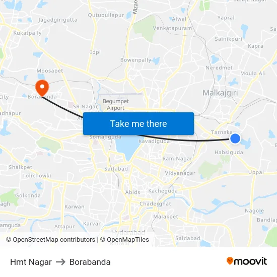 Hmt Nagar to Borabanda map