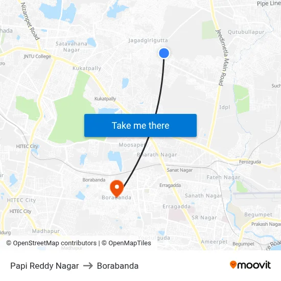 Papi Reddy Nagar to Borabanda map