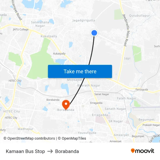 Kamaan Bus Stop to Borabanda map