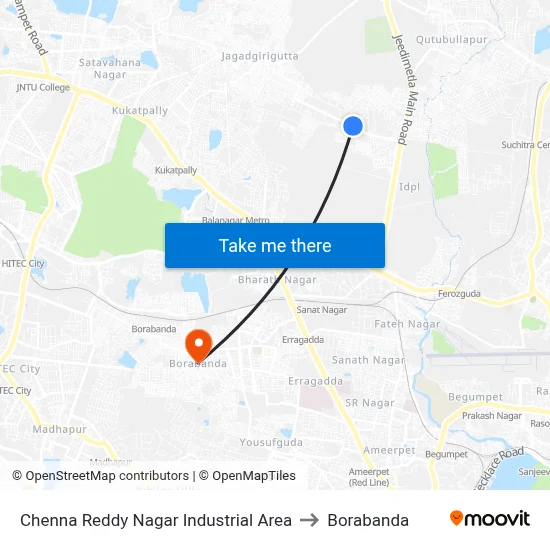 Chenna Reddy Nagar Industrial Area to Borabanda map