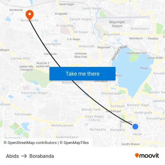 Abids to Borabanda map